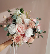 Pink Blush White Rose Dahlia Wedding Bridal Bouquet